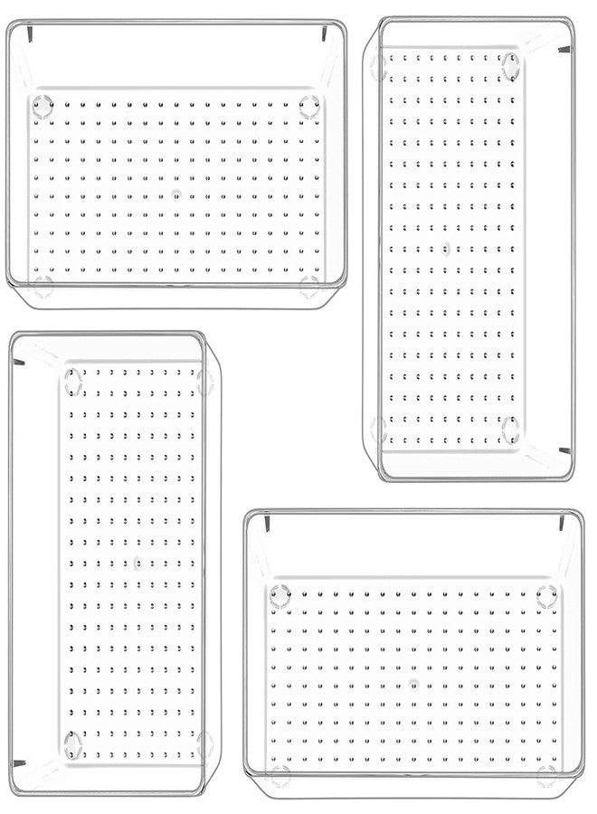 Xpandio Clear Plastic Drawer Organizers Set, Versatile Bathroom and Vanity Drawer Organizer Trays, Storage Bins for Makeup, Bedroom, Kitchen Gadgets Utensils and Office (4 PC LARGE TRAY) - Image 1